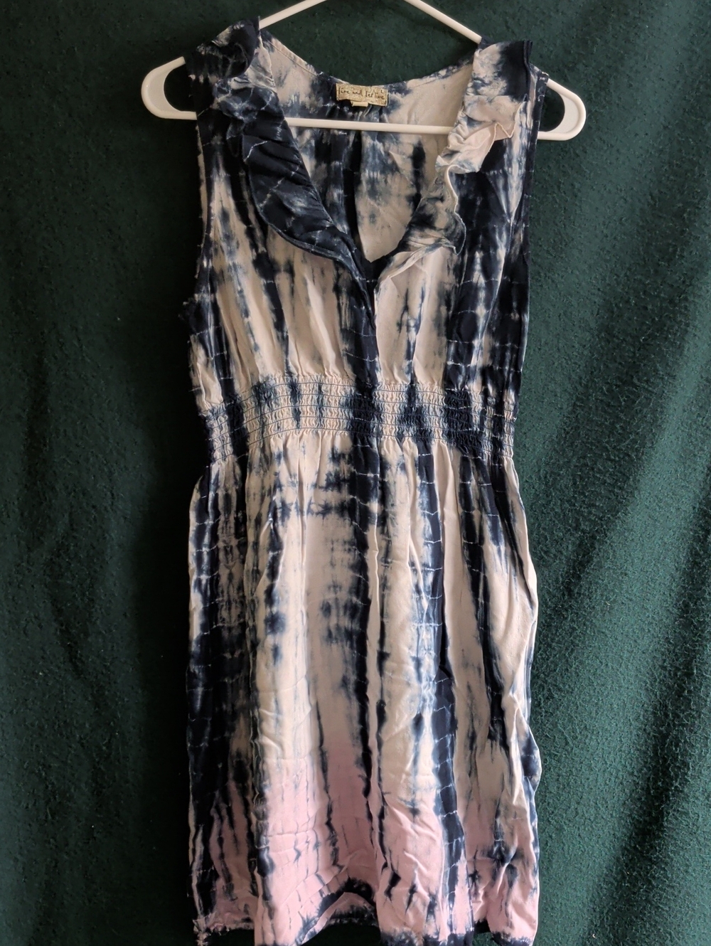 live and let live Navy and White Tie-Dye Ruffle Mini Dress